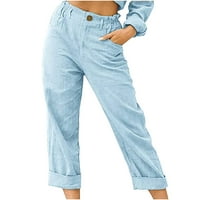 Ženske duge hlače na rasprodaji Jesen-Ljeto Ženske casual jednobojne hlače džepovi na gumbu elastični pojas udobne ravne hlače popusti