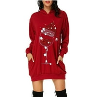 & božićna odjeća božićna ženska torba majica s kapuljačom s džepom s printom modna haljina modna ženska bluza stilski