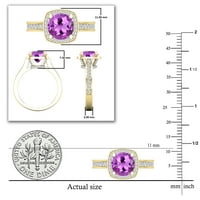 Ženski zaručnički prsten s okruglim ametistom i bijelim dijamantom iz kolekcije 10k žutog zlata u stilu 10k, veličine 8,5