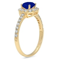1,23-karatni plavi safirni prsten izrezan princeza 18-karatno žuto zlato, vjenčani prsten s aureolom za godišnjicu braka, veličina
