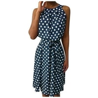 Haljina modna nova referentna Ženska haljina u točkicama bez rukava, Bez naramenica, okrugli vrat, ležerna široka haljina u plavoj
