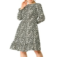 Jedinstveni prijedlozi Ženska haljina s leopard printom s dugim rukavima s ključanicom na vratu i volanima