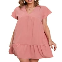 Ženska jednobojna majica Jednostavna svečana ljetna haljina kratkih rukava široke mini haljine Za plažu