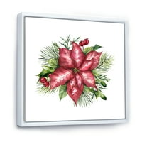 DesignArt 'Božićna jelka i holly Mistletoe bobice III' Tradicionalno uokvireno platno zidno umjetnički tisak