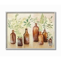 Stupell Industries Ferns and Biljke staklene staklenke smeđe zelene slike uokvireni zidni umjetnički dizajn Julia Purinton, 11 14