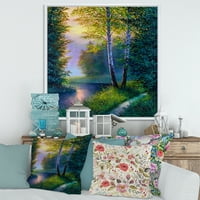 DesignArt 'Sunrise Sjaj kroz Birch Forest' Kuća jezera uokvirena platna zidne umjetničke print