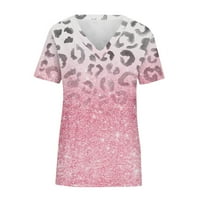 Ženske majice plus size, majica s puloverom s izrezom u obliku slova U i kratkim rukavima s printom, ružičasta u boji u obliku slova