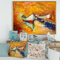 DesignArt 'Mali čamac tijekom tople i narančaste večeri' nautički i obalni uokvireni platno zidni umjetnički tisak