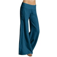 Ženske duge hlače za slobodno vrijeme od pamuka i lana s visokim strukom s vezicama udobne jogging hlače širokog kroja Ležerne hlače