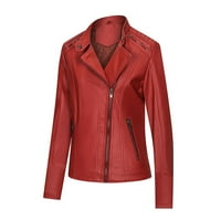 Rasprodaja božićnih ponuda ženske jakne s otvorenim prednjim dijelom Vanjska odjeća jednobojni Kožni gornji dijelovi s patentnim