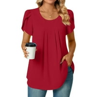 + Ženska tunika kratkih rukava majice na rasprodaji ležerna košulja s okruglim vratom s nabranim laticama modna ljetna košulja širokog