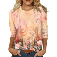 Majice s rukavima za žene labavog kroja, Plus size grafički Gornji dijelovi okruglog vrata, ležerna bluza s labavim printom, ružičasta