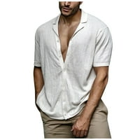 Muška košulja kratkih rukava ljetna ležerna pletena košulja u bloku s printom revera košulje na kopčanje Muški modni top na plaži