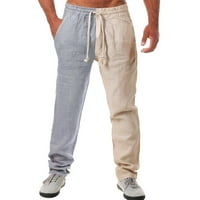 Crni Chinos Muške obične proljetne / ljetne hlače, Ležerne jednobojne pamučne lanene široke hlače, modne hlače za plažu