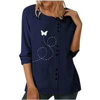 Proljetna odjeća za Žene Ležerne pamučne košulje dugih rukava s prednjim gumbima udobne majice s grafičkim printom bluze