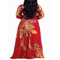 ; / Ženska ležerna duga haljina s preklopnim rubom vrećaste jesenske maksi haljine Na vezanje svečana crvena 2 inča