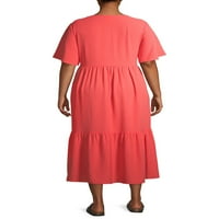 Terra & Sky Women's Plus veličine kratke rukave tkane slojeve maxi haljine