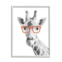 Stupell Industries jednobojni portret žirafe u dizajnu crvenih naočala Grafička umjetnost bijela uokvirena umjetnička print zidna