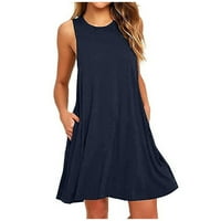 + / Ženske ljetne haljine Plus size bez rukava s okruglim vratom jednobojna ležerna široka haljina za plažu Mini haljina s remenom