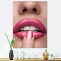 DesignArt 'ružičaste ženske usne s prstom na ustima' Moderno platno zidne umjetničke tiska
