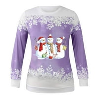Dukserice za žene s okruglim vratom u boji, modne ženske široke Ležerne majice s printom snjegovića dugih rukava, Božićni modni zimski