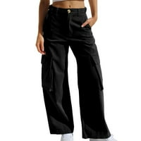 Rastezljive teretne hlače visokog struka, ženske široke traperice s džepovima širokog kroja, ravne široke Traper Hlače