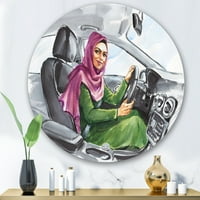 DesignArt 'Arapska dama koja vozi automobil II' Moderni krug metal zidne umjetnosti - disk od 29