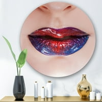 DesignArt 'Lijepe žene usne s crvenim i plavim ružem' Modern Circle Metal Wall Art - Disk od 11