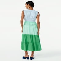 Scoop ženska boja bez rukava Blok maxi haljina sa bočnim izrezima