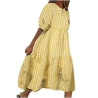 Ženska haljina kratkih rukava s okruglim vratom, ljetna ležerna široka karirana haljina