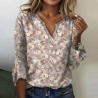 Ženska labava ležerna majica s rukavima od tri četvrtine i izrezom u obliku slova u, čipkasta majica s cvjetnim printom, majice za