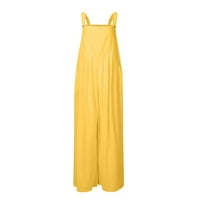 Novi žuti ženski ljetni casual jednobojni labavi kombinezon od pamuka i lana u retro stilu