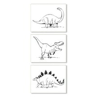Stupell Industries Dinosauri Marching Line Crtanje Minimalno crno bijelo zidove umjetnosti, 19, dizajn Daphne Polselli
