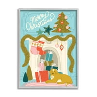 Kapriciozan kamin u meniju, grafika Sretan Božić u sivom okviru, zidni tisak, dizajn Christine Hultkrantz
