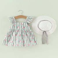 Dječja haljina za djevojčice, prošarana proljetno-ljetna haljina bez rukava s visokim strukom i podstavom + odijelo sa šeširom