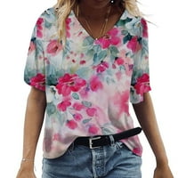 Ženske ljetne majice kratkih rukava s izrezom u obliku slova u, šarene majice s tunikom s cvjetnim printom, modni casual labavi vrhovi