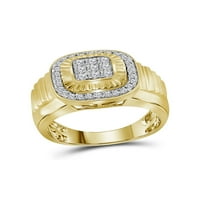 Masivni muški prsten od žutog zlata od 10 karata s okruglim dijamantom četvrtastog okvira rebrasti zaručnički prsten za godišnjicu