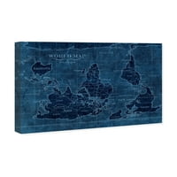Wynwood Studio Maps and Flags Wall Art Canvas Otisci Naopagona karta svijeta Svjetske karte - plava, plava