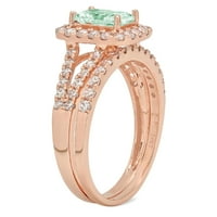 1. Dijamant smaragdnog reza s imitacijom zelenog dijamanta od ružičastog zlata 14k s naglascima vjenčani set od 8