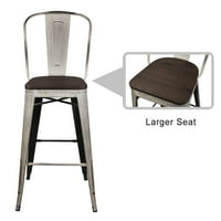 Dizajnerska skupina visina metala s visokim stražnjim metalnim stolicama sa sjedalom od tamnog drveta, antička bijela, set od 4