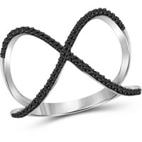 Jewelersclub Sterling Silver Criss Cross Ring - 0. Carat Crni dijamantni prsten sa. Srebrni prsten od sterlinga - Pravi dijamantni