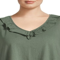 Ženska majica bez rukava u veličini i veličini Plus S volanima i izrezom u obliku slova u