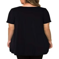 Ženske ljetne majice, majica kratkih rukava s okruglim vratom, Plus size majice, ženska modna majica, pulover za plažu, Crna 3 inča