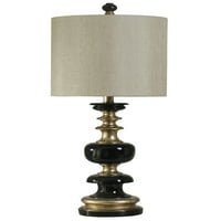 Kingston stolna svjetiljka - crni i zlatni završetak - bijela tkanina od tvrdog baca