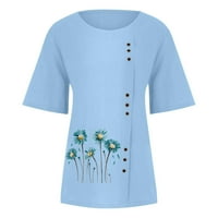 Ženske ljetne pamučne lanene majice, majice, Ležerne široke majice s cvjetnim printom, bluze s kratkim rukavima