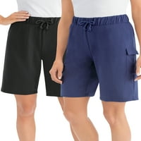 Kolekcije A. J. ženske pripijene teretne kratke hlače u pletenom dresu - crno-tamnoplave srednje duljine