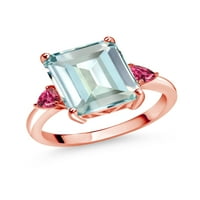 Kralj dragulja nebesko plava imitacija akvamarina 5K ružičasti turmalin 18K srebrni prsten od ružičastog zlata presvučen srebrom