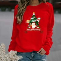 Ženska majica za sretan Božić majice za žene Božićni labavi ženski pulover s okruglim vratom trendi majica s printom božićnog drvca