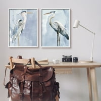 Stupell Industries Heron Ptice stojeće plavo nebo akvarel slikanje bijelog uokvirenog umjetničkog tiska zid art set od 2, 24x30