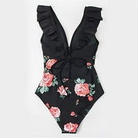 Ženski ljetni kupaći kostim, duboki kupaći kostim u obliku slova u, kupaći kostim s volanima na leđima, čipkasti kupaći kostim bez